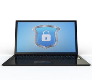 Safe laptop on white background