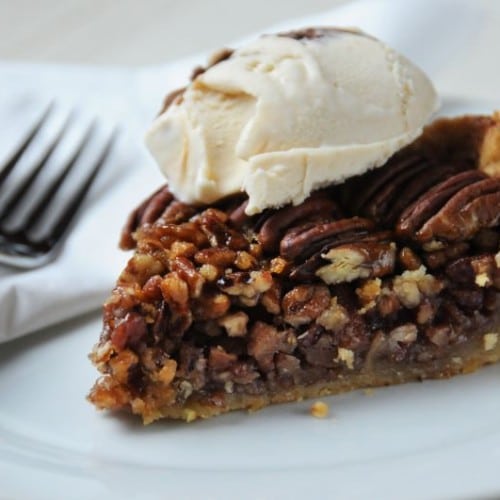 pecan pie with vanilla ice cream