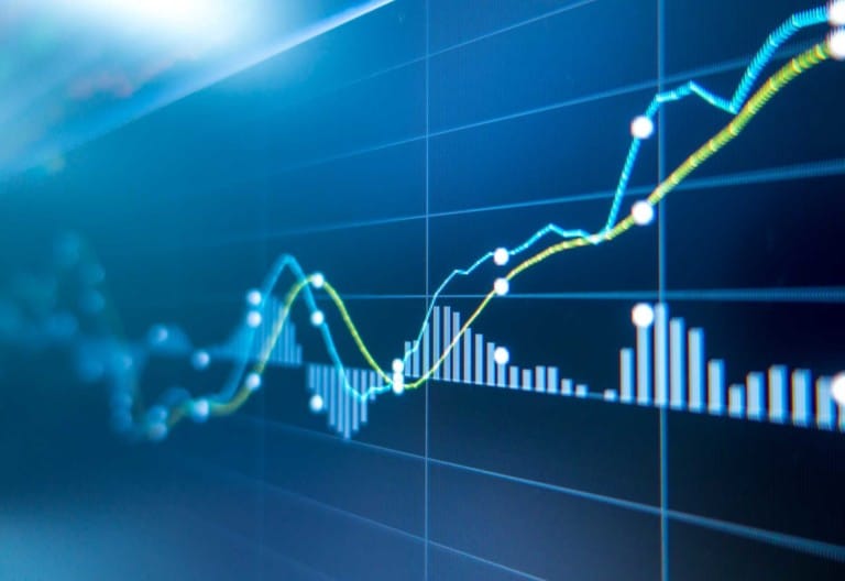 Stock exchange market graph analysis background