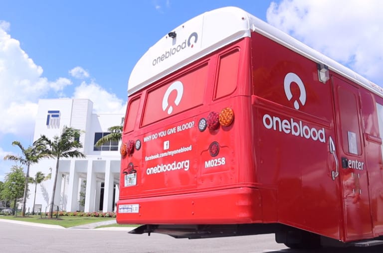 Blood Drive Bus in front of FineMark Fort Myers