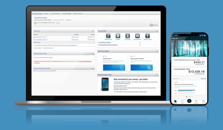 Personal Banking screens on laptop and mobile device
