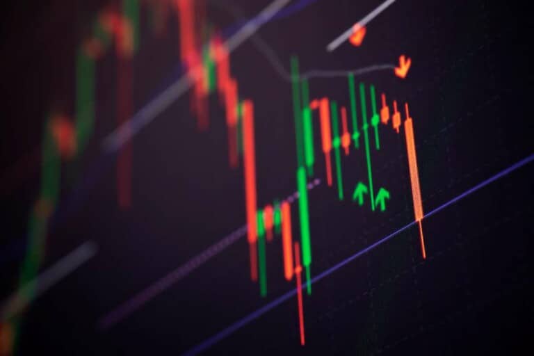 Close up of Stock market graph chart on LED display.