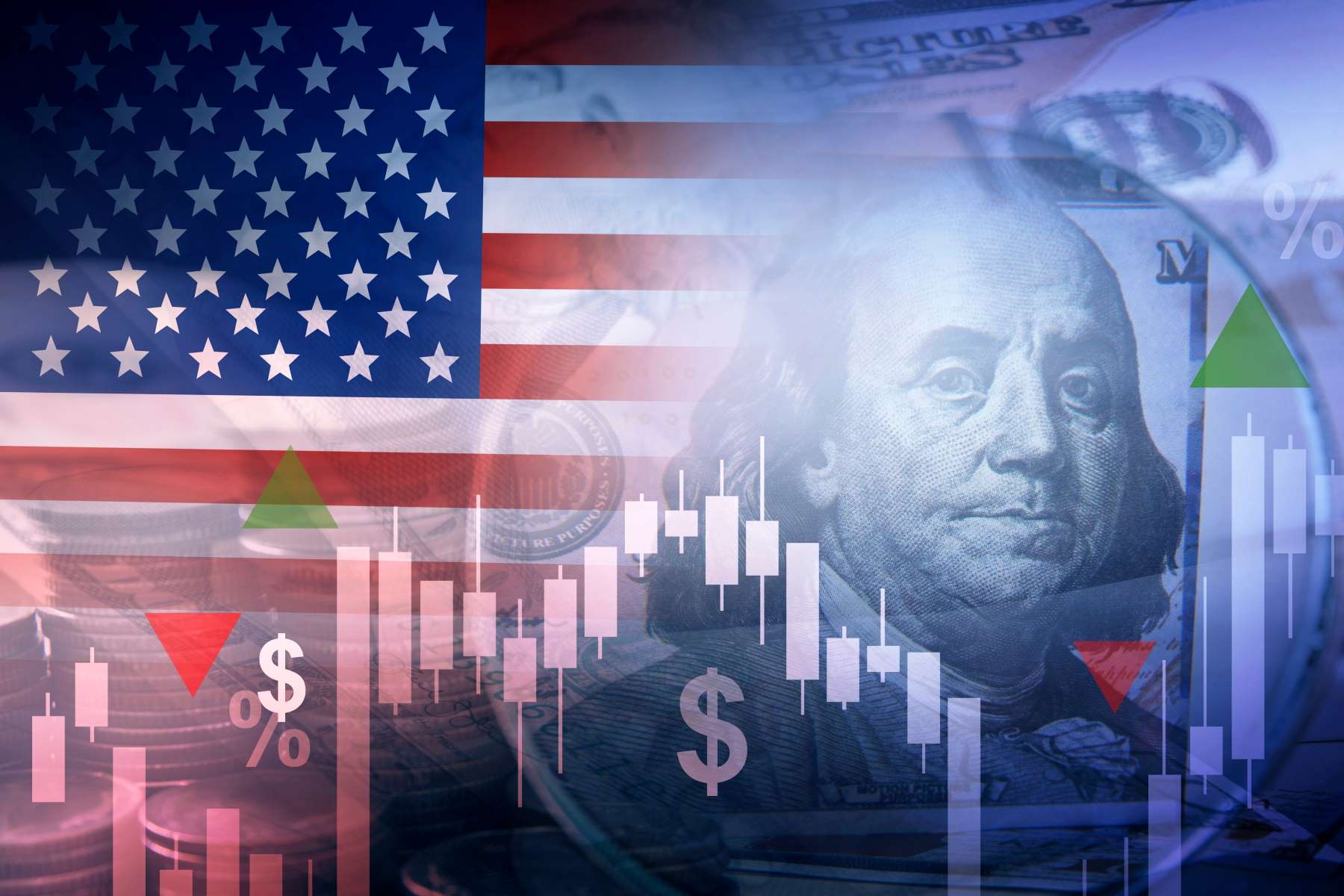 US financial inflation crisis with stock market graph, economy problem, investment analysis concept