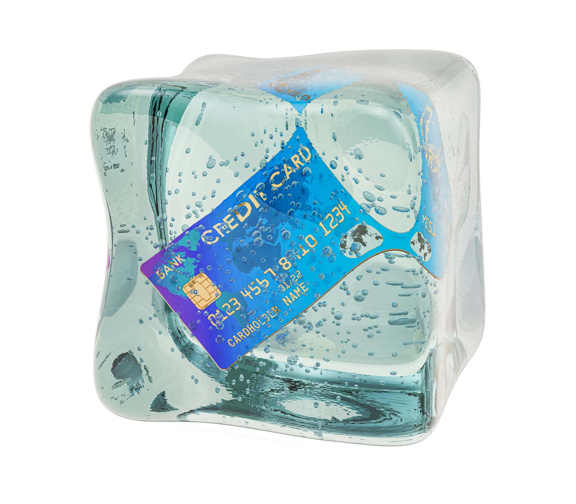 Credit card frozen in ice cube